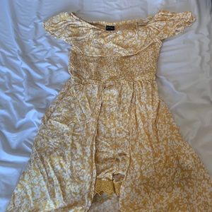 yellow and white floral printed dress with shorts